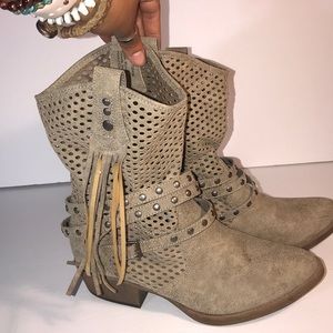 Tan fringe cowgirl boots